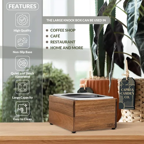 Vista 3 de Knock Box Caja de golpe de espresso de gran capacidad Caja de golpeo de base antideslizante Espresso Caja de café Caja de golpeo espresso