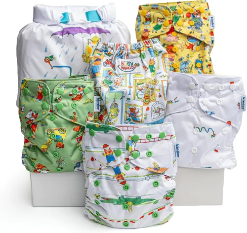Vista 31 de Big Adventure Kinder - Juego de 5 pañales de tela reutilizables para bebé, estilo de bolsillo, jersey atlético que absorbe la humedad, insertos