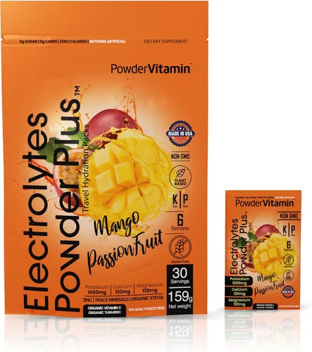 Vista 25 de PowderVitamin Electrolitos en polvo Plus, Keto, uva de arándano, cero azúcar, 1000 mg de potasio, 120 mg de calcio, 120 mg de magnesio, sin OMG