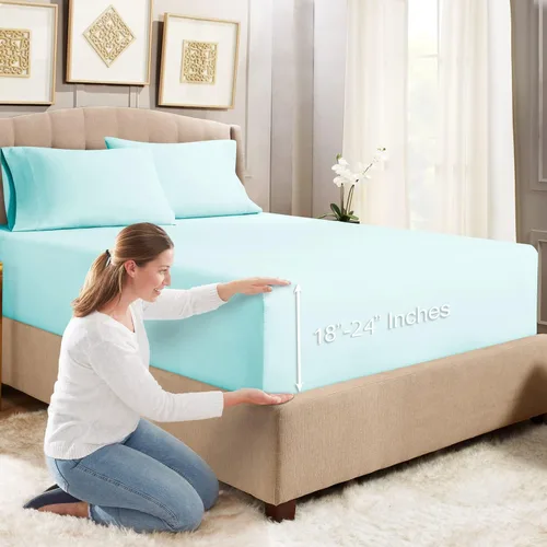 Vista 15 de Empyrean Bedding - Sábanas bajeras tamaño Queen, con sábana de cajón extra profunda – Juego de sábanas bajeras extra profundas, de 24 pulgadas