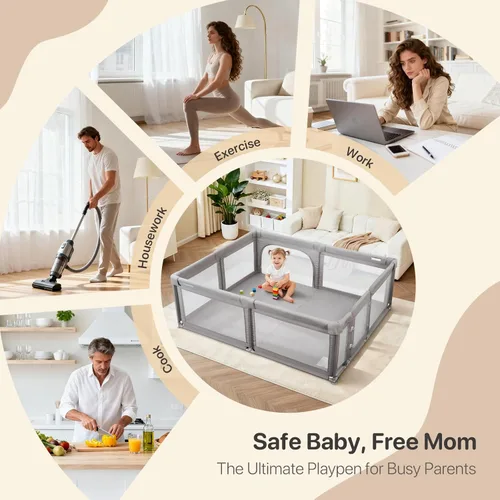 Vista 5 de Corralito para bebés, corralito extragrande para bebés y niños pequeños, corralito de juegos resistente con puerta de seguridad, corralito de juego