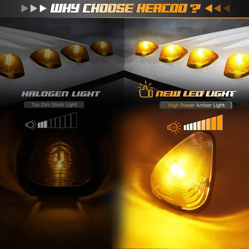 HERCOO Lentes de luces LED para techo, color ámbar, para cabina, compatible con 1999-2016 Super Duty F250 F350 F450 F550 Reemplazo del mercado de