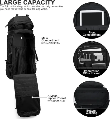 Vista 4 de Mardingtop - Mochila de 75L Molle para senderismo con estructura interna, con cubierta para la lluvia, para campamentos, viajes de mochilero, viajes