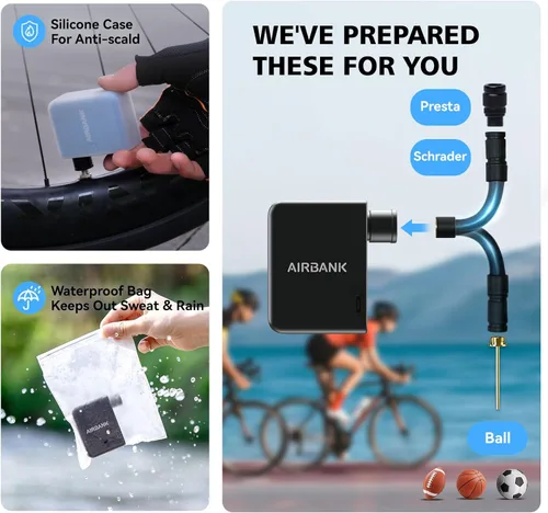 Vista 6 de AIRBANK Mini bomba de bicicleta con bolsillo de calibre PRO, bomba de aire de bicicleta de apagado automático máximo de 120 PSI, bomba eléctrica