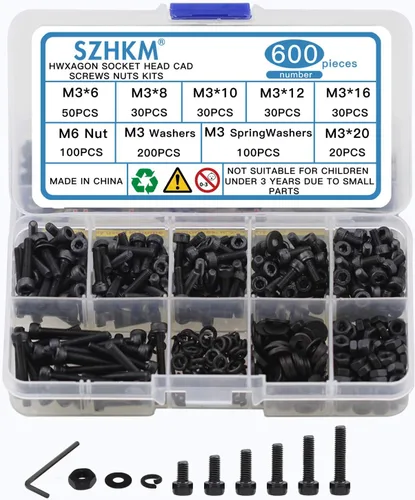 Vista 11 de Kit de repuesto de hardware M6 de 150 piezas, tornillos de cabeza hexagonal, tuercas, pernos de barril, sujetadores de muebles chapados en zinc