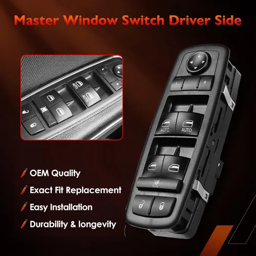 Vista 5 de Interruptor maestro de ventana de alimentación lateral del conductor, reemplazo para Ram 1500/2500/3500 2016-2022, Dodge Charger 2011-2019, Chrysler