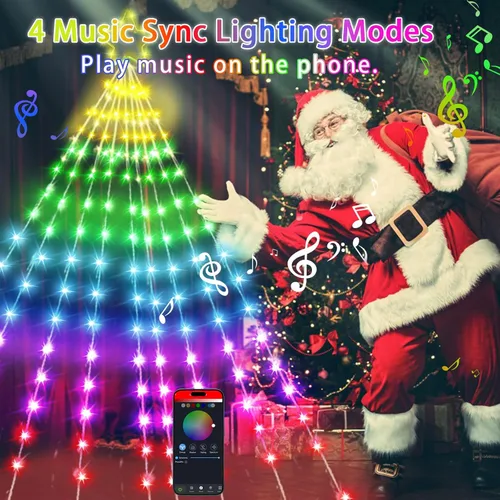 Vista 5 de Vigdur Decoración de Árbol de Navidad de 16.4 Pies - 315 LEDs Luces de Árbol en Cascada de Estrellas Personalizables con Control Remoto