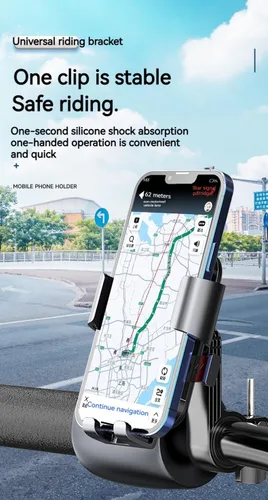 Vista 2 de Soporte para teléfono celular Soporte de clip móvil flexible Bloqueo rápido Soporte de teléfono para bicicleta Bicicleta Motocicleta (manillar negro)