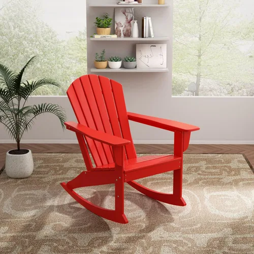 Vista 22 de WO Home Furniture Silla Mecedora de Patio Moderna para Exteriores HDPE Resistente a UV y Clima (Negro)