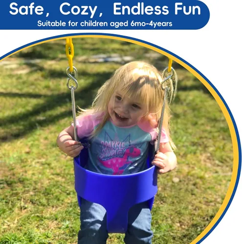 Vista 6 de Take Me Away Juegos de columpios para patio trasero, respaldo alto resistente, asiento de columpio para bebé totalmente ajustable con cadenas