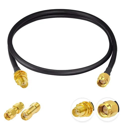 Cable SMA macho a SMA hembra, RG58, cable coaxial RF de 3 pies/3.3 ft + 2 adaptadores SMA para router, antena, potenciador de señal, adaptador