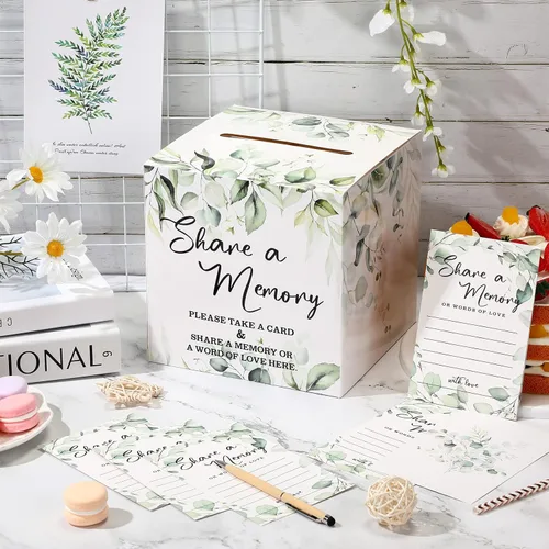 Vista 5 de Pajean 50 tarjetas de memoria Greenery Share a Memory para colecciones de vida, tarjetas de memoria, ideas de invitados para funeral, graduación