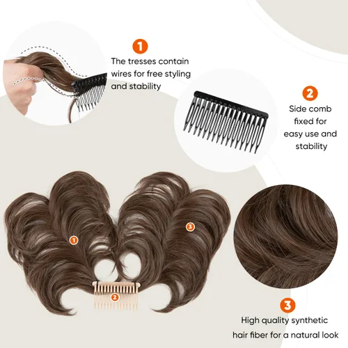 Vista 4 de Peine de moño desordenado con clip lateral para mujer, corto, natural, lacio, versátil, ajustable, fácil de peinar, (rubio ceniza-C)