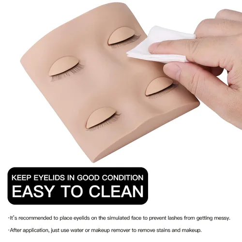Vista 5 de Pretty memory Cabeza de maniquí de pestañas con 2 pares de párpados extraíbles para práctica de pestañas, cabeza de maniquí de pestañas realista