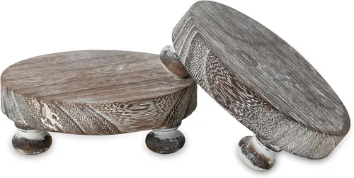 Vista 9 de Romadedi - Soporte de madera de granja para exhibición - 2 piezas, decoración rústica, mini pedestal de madera, bandeja redonda decorativa para mesa