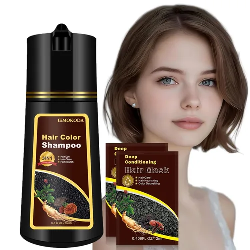 Vista 10 de Champú de tinte negro para cobertura de canas, champú de color de cabello a base de hierbas 3 en 1, tinte negro semipermanente para mujeres