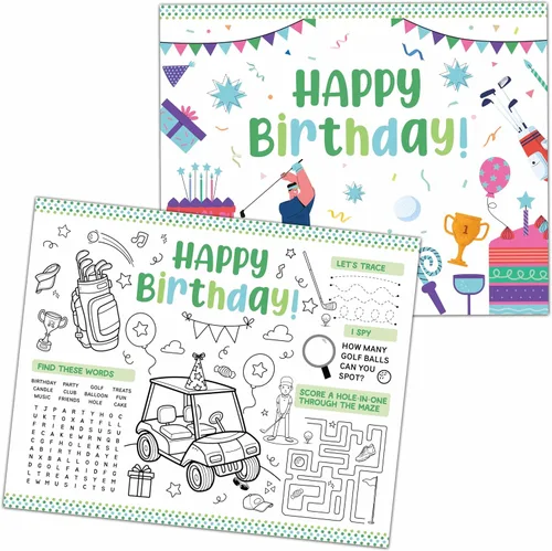 Vista 8 de KFNER Manteles individuales de papel para colorear de cumpleaños, hojas para colorear de fiesta de cumpleaños, actividades de feliz cumpleaños