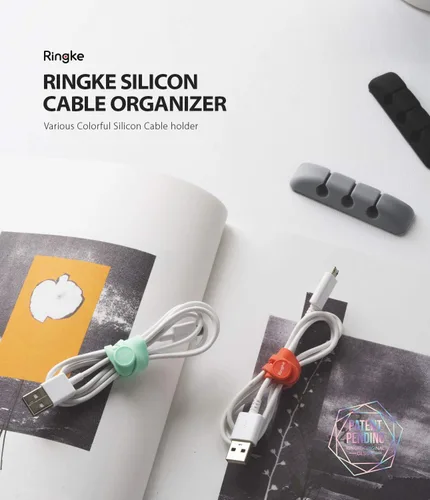 Vista 6 de Ringke Organizador de cables de silicona para gestión de cables, organizador de cables flexible duradero, potentes clips adhesivos para cables