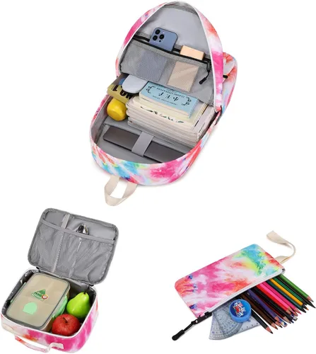 Vista 5 de Imyth Backpack for Teen Girls School Gift Bookbag Lunch Box Pencil Bag 3 in 1 Set