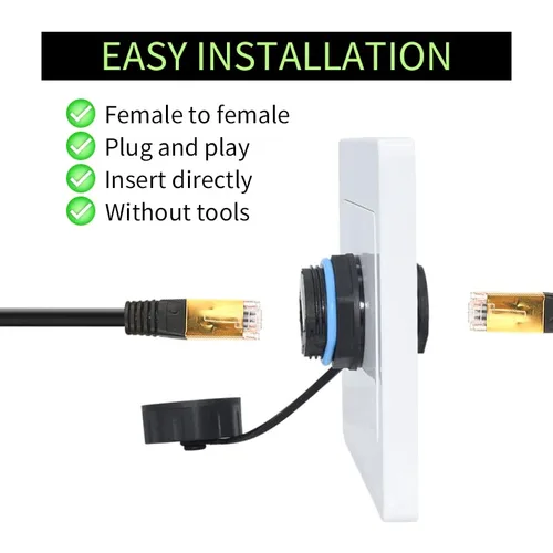 Vista 3 de RJ45 Conector Impermeable para Montaje en Panel IP68 Conector de Cable, Hembra a Hembra, con Acoplador de Cable de Blindaje-CAT6-YMP23-Azul-2 PCS
