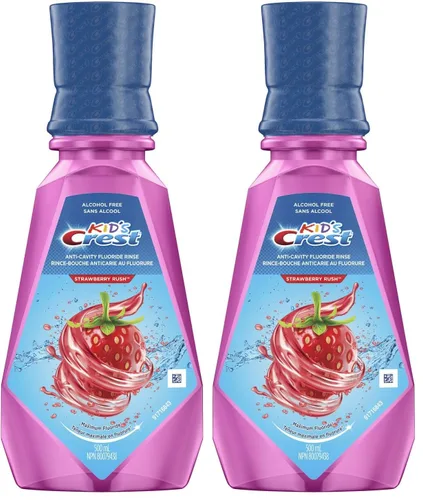 Vista 7 de Crest Enjuague bucal con flúor anticaries para niños, sin alcohol, Strawberry Rush, 16.9 fl oz (16.9 fl oz), paquete de 4