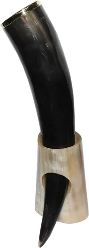 Vista 5 de Cuerno vikingo natural hecho a mano con soporte de cuerno para cerveza Wine Ale y Mead Champagne (borde de latón)