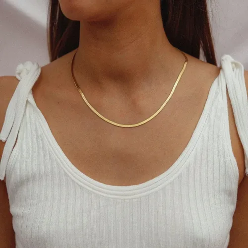 Vista 2 de Gargantilla delicada chapada en oro de 18 quilates para mujer, cadena de serpiente, eslabones cubanos, clip de papel, cadena de cuentas de bola