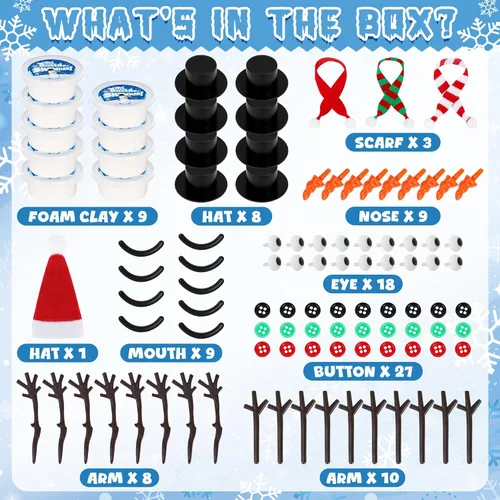 Vista 2 de Paquete de 9 manualidades navideñas, kit de arcilla para hacer muñecos de nieve navideños DIY para niños, construye tu kit de manualidades de muñeco