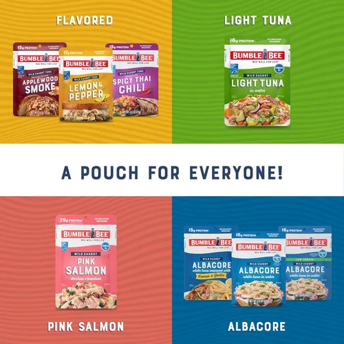 Vista 5 de Bumble Bee Lemon & Garlic Seasoned White Albacore Tuna in Water, 2.5 oz Pouch - Wild Caught Tuna - 15g Protein per Serving, High in Omega-3s