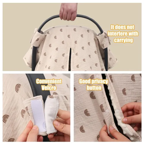 Vista 6 de Funda y toldo 2 en 1 para asiento de automóvil para bebé, funda de lactancia para mamá, escudo de fácil instalación, multiusos para calidez en Marrón