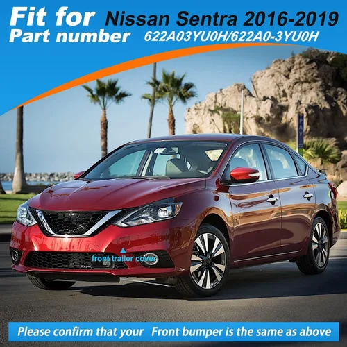 Vista 3 de Cubierta de gancho de remolque para parachoques delantero, tapa de ojo de remolque para Nissan Sentra 2016 2017 2018 2019 622A03YU0H 622A0-3YU0H