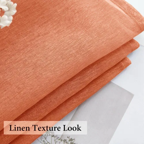 Vista 3 de MIULEE Cenefa Transparente Naranja Quemado con Textura de Lino para Media Ventana, Cortina Pequeña Estilo Granja para Cocina, Café, Sala de Estar
