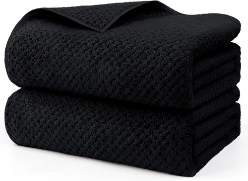 HOMEXCEL Juego de Sábanas de Baño Toallas Paquete de 2 (35 x 70 Pulgadas), Toallas de Baño Ultra Suaves para Baño, Toallas Ligeras y de Secado Negro