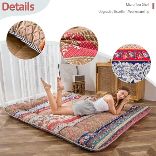 Vista 152 de Colchón futón japonés de piso gris constelación, de piso tatami, portátil, para acampar, para niños, sofá cama plegable enrollable con protector