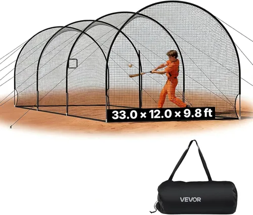 Vista 16 de VEVOR Jaula de bateo de béisbol, red profesional de entrenamiento de bateo de béisbol de sóftbol, resistente, resistente, cerrada, de polietileno