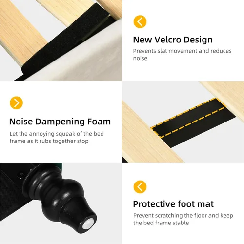 Vista 7 de DWVO Base de cama de plataforma tamaño Queen con cabecera y estribo de 60 pulgadas de alto, cama tapizada de terciopelo con luz LED, patas de madera