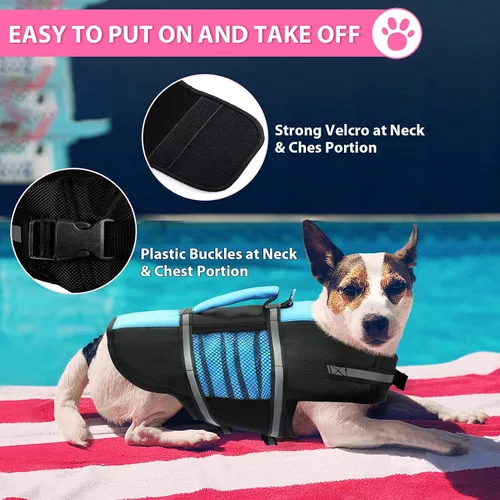 Vista 4 de Queenmore Chaleco salvavidas para perros pequeños, chaleco salvavidas ajustable para perros pequeños y medianos con alta flotabilidad, asa