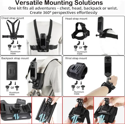 Vista 4 de PellKing Kit de accesorios para Insta360 X5, incluye funda de transporte con cinturón, trípode para selfie stick de 53.1 in, abrazadera de manillar