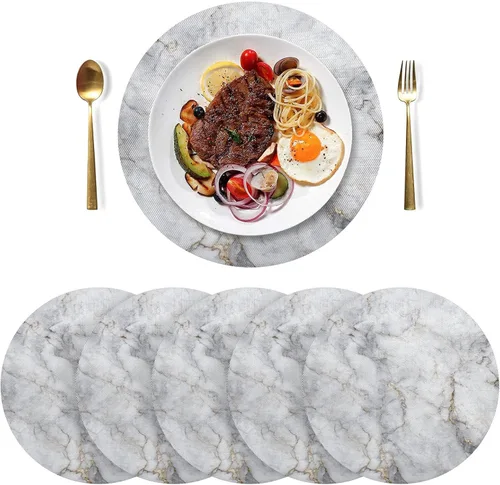 Vista 3 de Marble White Golden Pattern Placemats Washable Round Placemats for Dining Table Place Mats for Kitchen Heat Resistant Placemat for Kitchen Indoor