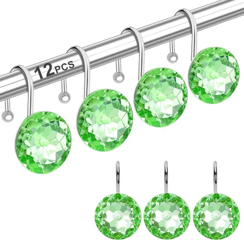 Vista 10 de Anillos de Ganchos para Cortina de Ducha para Baño, 12 Piezas de Acero Inoxidable Resistente al Óxido con Diamantes de Imitación Decorativos