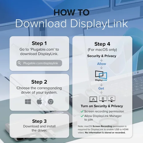 Vista 6 de Plugable Estación de acoplamiento dual DisplayPort y HDMI - Dock USB 3.0 y USB-C para portátil para monitores duales, DisplayLink, Mac