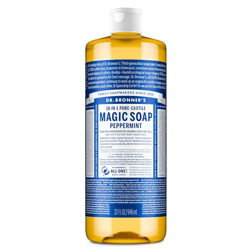 Vista 11 de Dr. Bronner's - Jabón líquido mágico puro de Castilla (menta, 8 onzas) - Hecho con aceites orgánicos, 18 en 1. Usos: Jabón para la cara, el cabello
