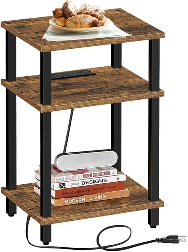 Vista 65 de TUTOTAK Mesa auxiliar, mesa auxiliar, mesita de noche, estante de almacenamiento de 3 niveles, mesa de sofá para espacio pequeño, sala de estar