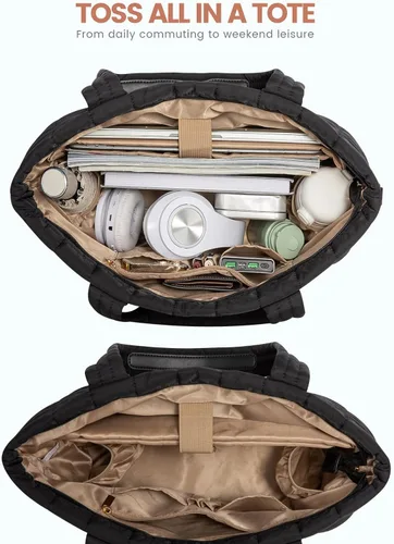Vista 3 de LOVEVOOK Bolsa de mano acolchada para laptop para mujer, bolsa acolchada para laptop, bolsa ligera para computadora de viaje, trabajo, bolsas
