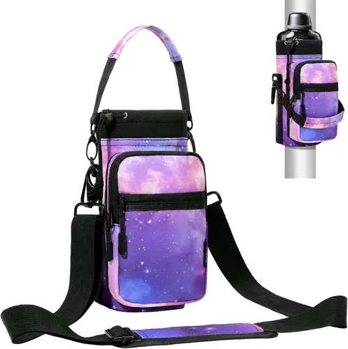 Vista 21 de Bolsa para botella de agua Nuovoware, soporte para botella de agua de 25oz/40oz/64oz, correa de mano ajustable, 2 bolsillos de neopreno, accesorios
