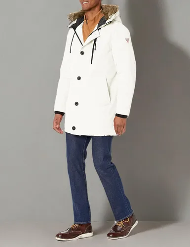 Vista 3 de GUESS Chaqueta parka pesada con capucha para hombre con ribete de piel sintética extraíble
