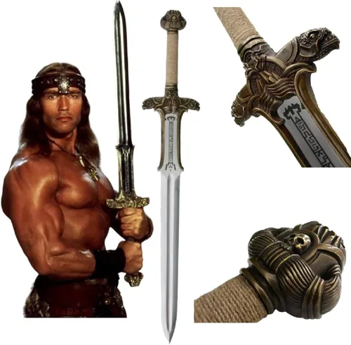 Espada de Conan el Bárbaro, 42'' Espadas artesanales de acero al carbono 1095 con accesorios de latón, con espiga completa, vaina de cuero de vaca