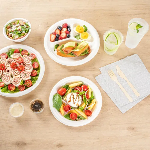 Vista 8 de Restaurantware Platos redondos grandes de 10.3 pulgadas, sin PFAS añadidos, 100 platos desechables, platos de bagazo blanco compostables