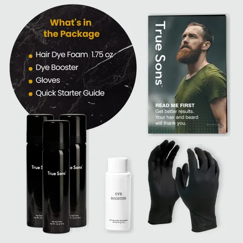 Vista 9 de True Sons Espuma de Tinte para el Cabello para Hombres - Aspecto Natural - Sin Esfuerzo, Kit de Tinte Multiusos con Aplicador de Refuerzo