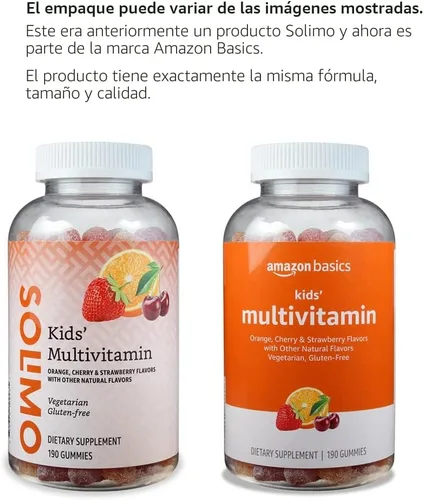 Vista 4 de Amazon Basics Multivitamínico para niños, 190 gomitas, naranja, cereza y fresa (anteriormente Solimo)